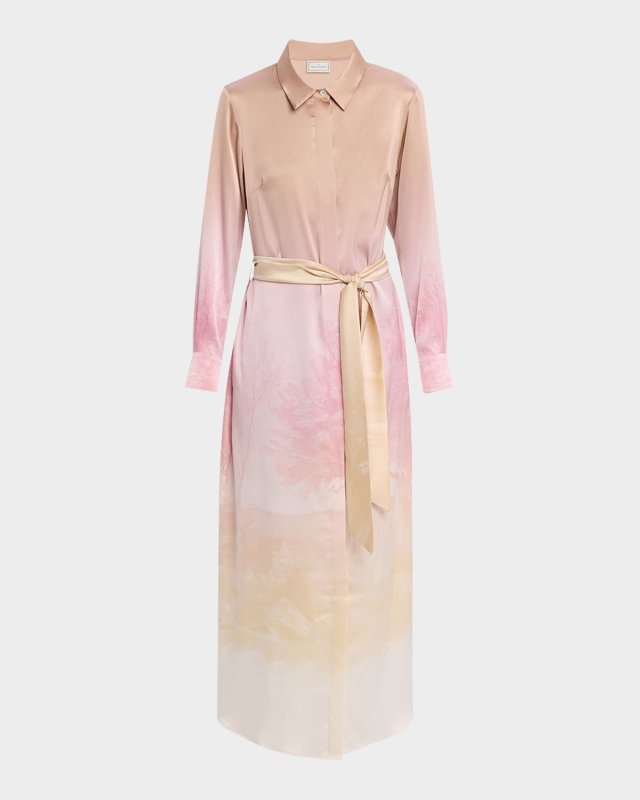 Ombre Landscape-Print Midi Shirtdress